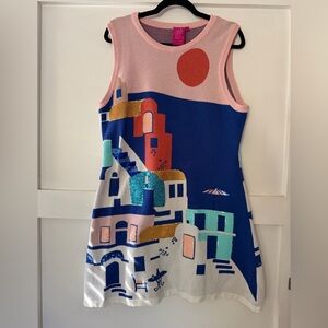 QUEEN OF SPARKLES coastal house scene knit tank dress